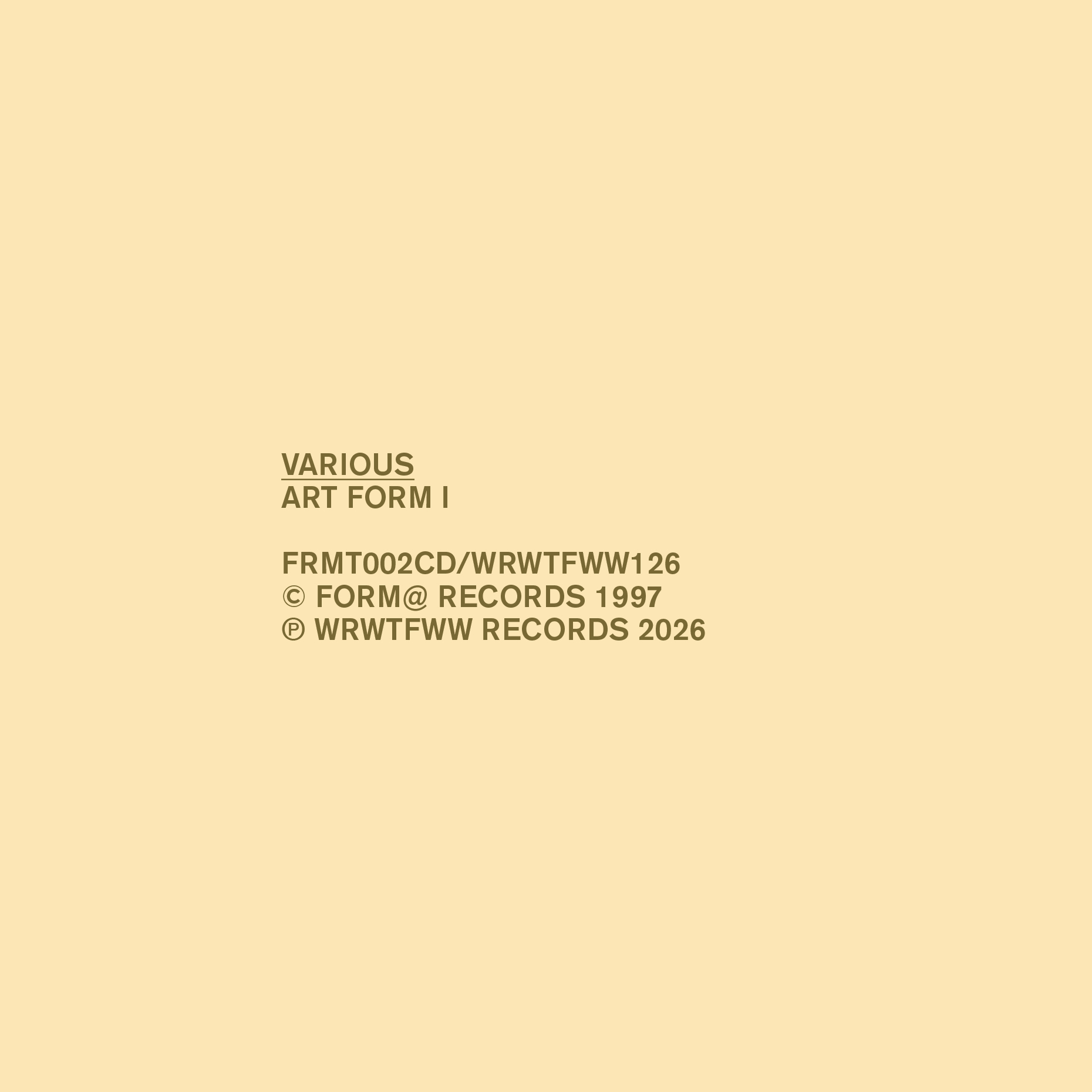 Various - Art Form I Vinyl 2LP album cover