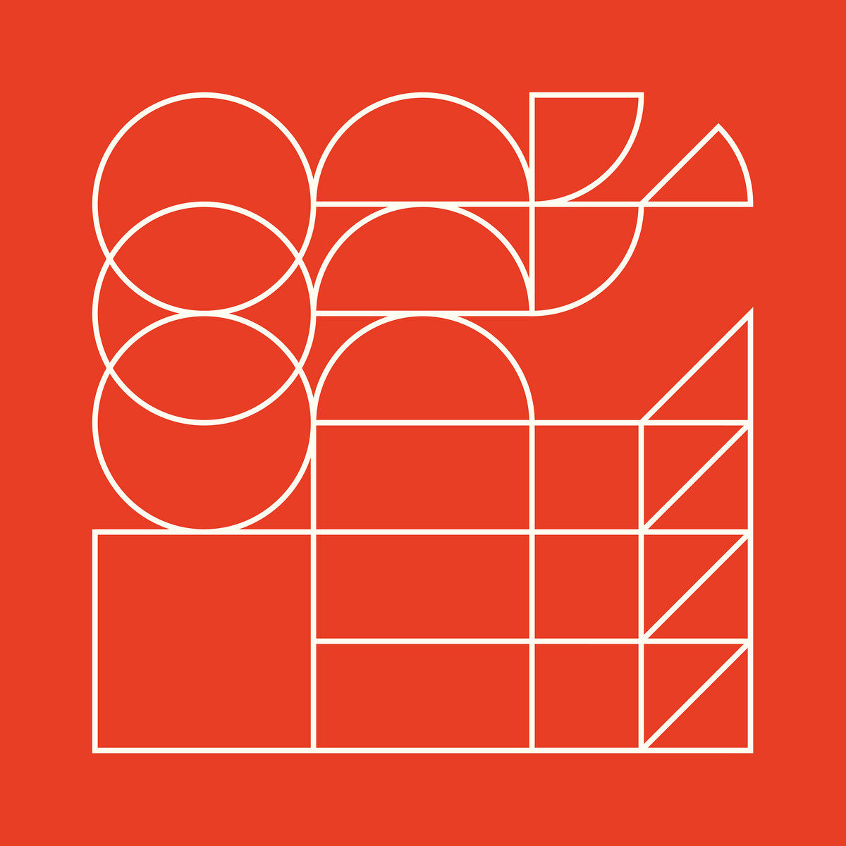 Album cover for Akusmi – Lines on limited clear vinyl LP, featuring a geometric design with white shapes on a red background.